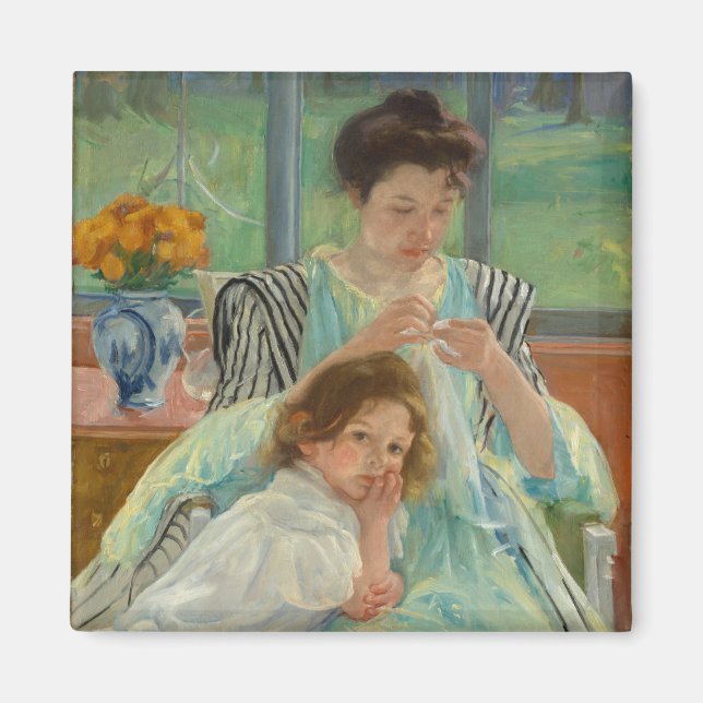 Young Mother Sewing Magnet (Front)