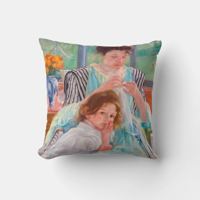 Young Mother Sewing, Mary Cassatt Cushion (Front)