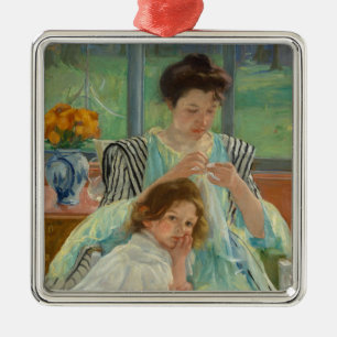 Young Mother Sewing Metal Tree Decoration