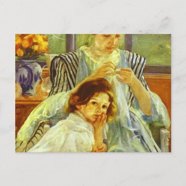 Young Mother Sewing Postcard (Front)