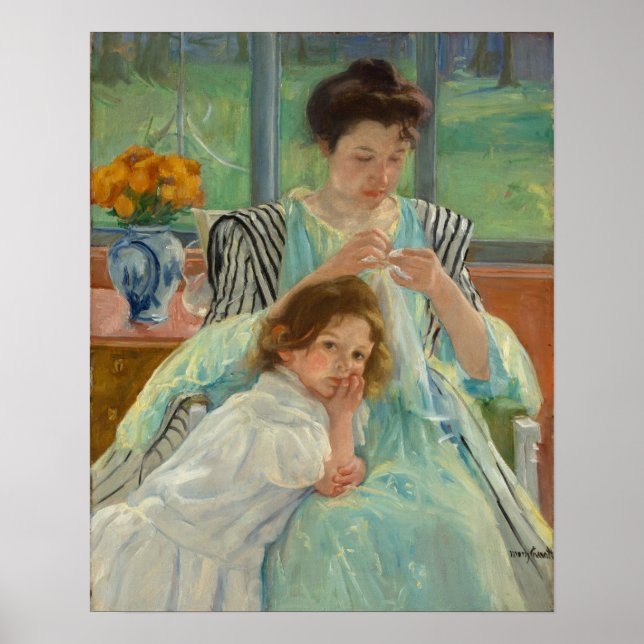 Young Mother Sewing Poster (Front)