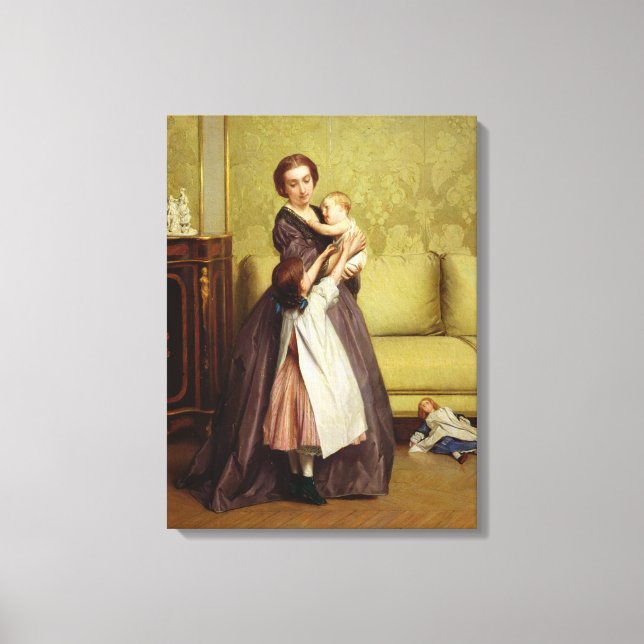 Young Mother with her Children in a Salon Canvas Print
