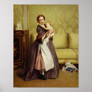 Young Mother with her Children in a Salon Poster
