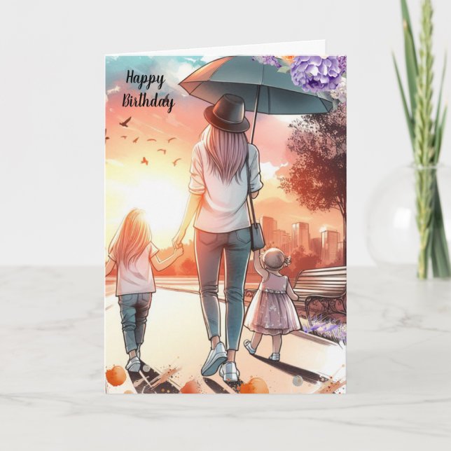 Young Mum with Daughters Birthday  Card (Front)
