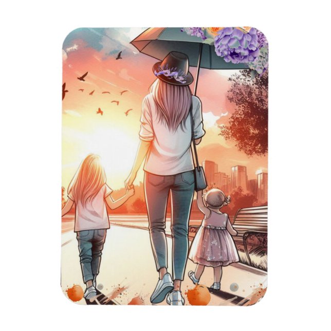 Young Mum with Daughters Day Out Magnet (Vertical)