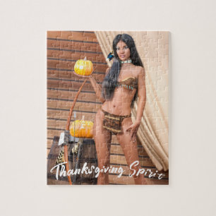 Young Native American Posing on Wood Wall Jigsaw Puzzle