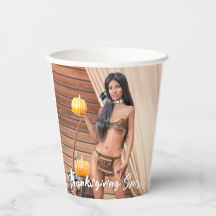 Young Native American Posing on Wood Wall Paper Cups