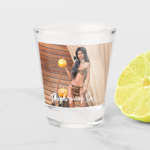 Young Native American Posing on Wood Wall Shot Glass