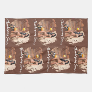 Young Native American Posing on Wood Wall Tea Towel
