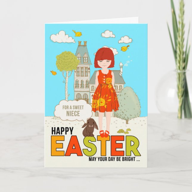 Young Niece on Easter Redhead with Freckles Card (Front)