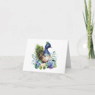 Young Peafowl (Peachick, Peacock) Flowers 2 BLANK Card
