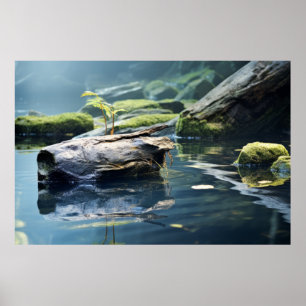 Young Plant Water Tranquil Peaceful Poster