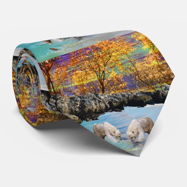 Young Polar Bears Fishing, Neck Tie (Rolled)