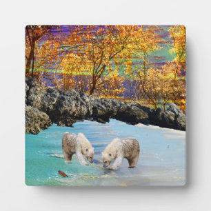 Young Polar Bears Fishing, Plaque