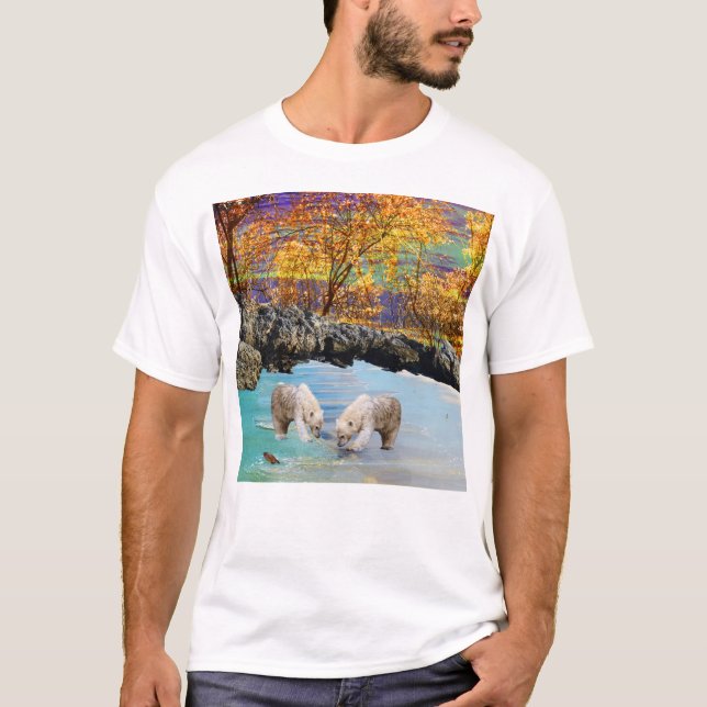 Young Polar Bears Fishing, T-Shirt (Front)