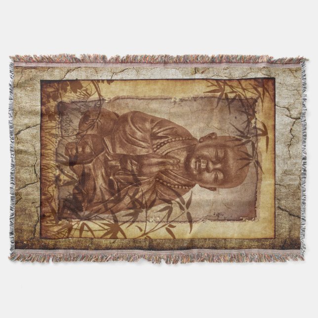 young praying Buddhism Monk - antique style Throw Blanket (Front)