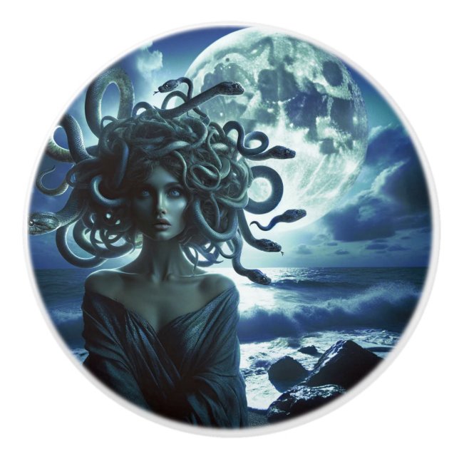 Young Pretty Medusa by the Moon & Ocean Ceramic Knob (Front)