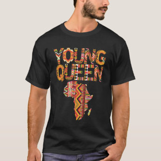 Young Queen Africa Map Kente Pattern Black History T-Shirt