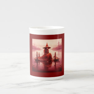 Young Red Witch Sits On Broken Pier Bone China Mug