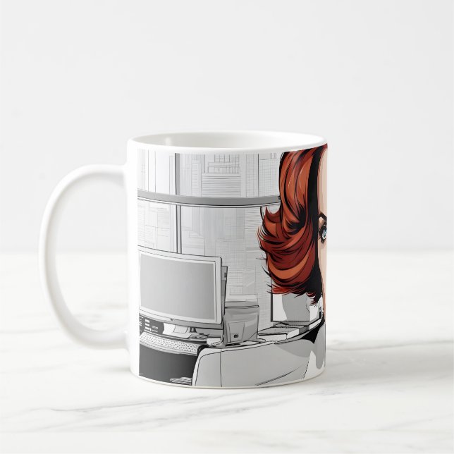 Young Redhead Beauty in Office Coffee Mug (Left)