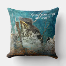 young robin photo enhanced throw pillow