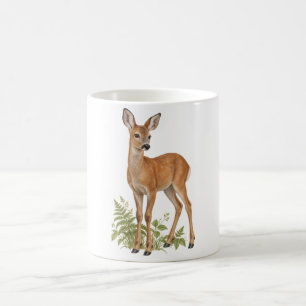 Young Roe Deer with Green Woodland Ferns Coffee Mug