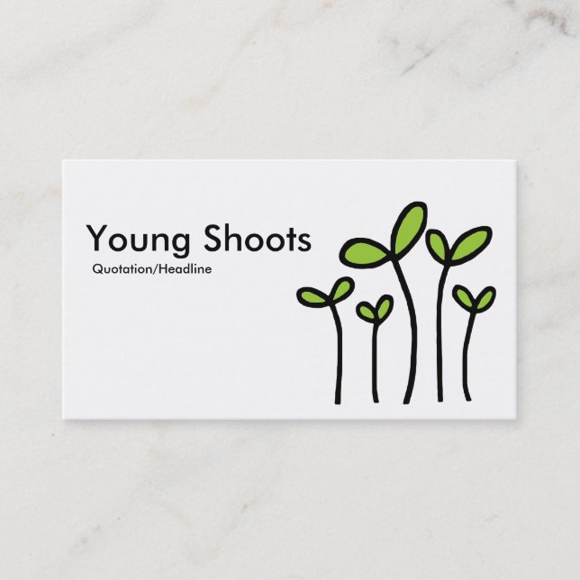 Young Shoots - Black With Martian Green on White Business Card (Front)