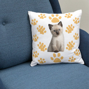 Young Siamese Cat White Beige Personalised Gift  Cushion