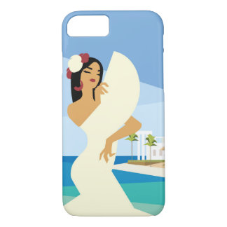 Young Spanish Lady posing with fan in ocean coast Case-Mate iPhone Case