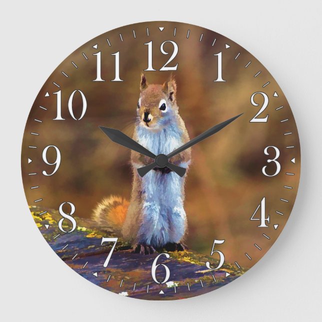 Young Squirrel Standing Tall Large Clock (Front)