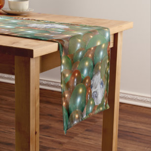 Young Staffy Hiding In Balloons, Table Runner