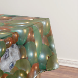 Young Staffy Hiding In Balloons, Tablecloth