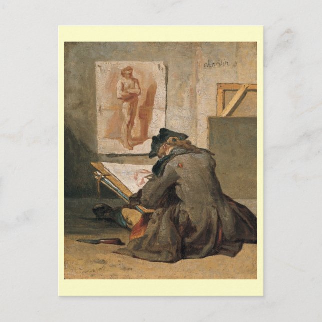 Young Student Drawing, Chardin 1738 Postcard (Front)