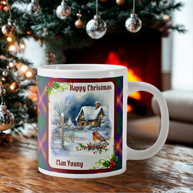 Young Tartan & Robin Christmas Personalised Large Coffee Mug (Creator Uploaded)