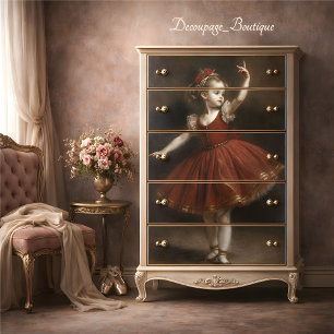 Young Vintage Ballerina in Red Tutu Decoupage Tissue Paper