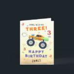 Young Wild 3rd Birthday Kids Monster Car Trucks Card<br><div class="desc">Young Wild And Three 3rd Birthday Kids Monster Car Trucks Birthday Card Greeting Card features a cute and colourful monster car trucks with the text "Young, wild and three" in modern typography script accented with the number 3 and doodles. Below "Happy Birthday" personalise with your name and add your custom...</div>