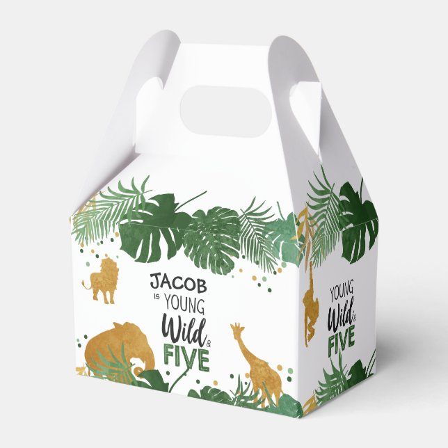 Young Wild and Five Safari Animals Boy Favour Box (Front Side)