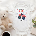 Young Wild And One 1st Birthday Kids Monster Car Baby Bodysuit<br><div class="desc">Young Wild And One 1st Birthday Kids Monster Car Trucks Birthday Baby Bodysuit features a cute and colourful monster car truck with the text "Young, wild and one" in modern typography script accented with the number 1 and doodles. Below personalise with your custom name. Perfect for baby's first birthday celebrations....</div>
