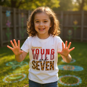 Young Wild and Seven Leopard Print Birthday Girl  T-Shirt