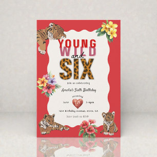 Young Wild and Six Tiger Floral Birthday Invitation