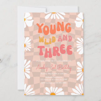 Young Wild and Three 3rd Birthday Party Invitation