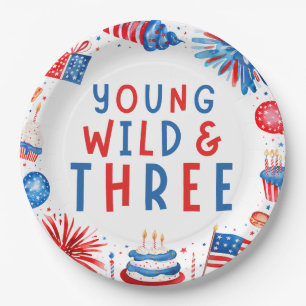 Young Wild and Three 4th of July 3rd Birthday Paper Plate