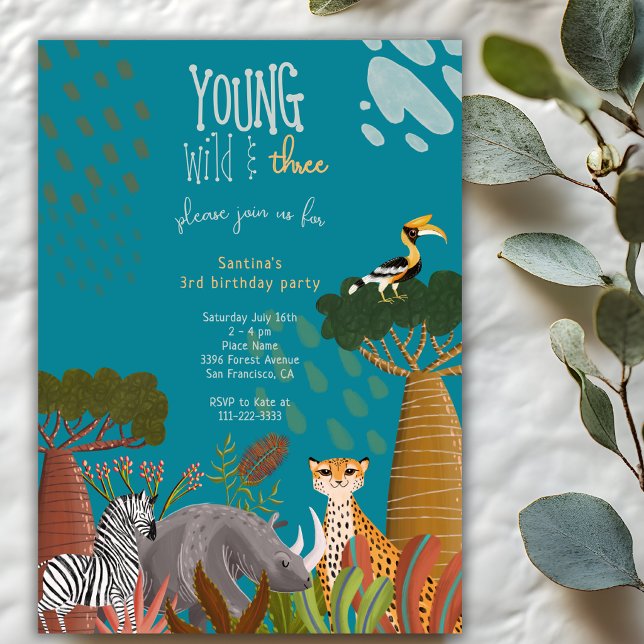 Young Wild And Three Animals Safari 3rd Birthday Invitation (Creator Uploaded)