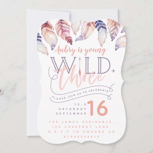 Young, wild and three birthday invitation. invitation (Front)