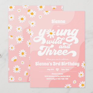 Young Wild And Three Birthday Party Boho Daisy Invitation