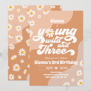 Young Wild And Three Birthday Party Boho Daisy Invitation