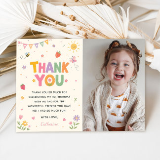 Young Wild and Three Birthday Photo Thank You Card
