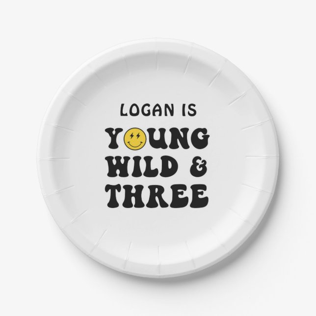 Young Wild and Three Boy 3rd Birthday Party  Paper Plate (Front)