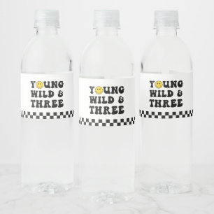 Young Wild and Three Boy 3rd Birthday Party  Water Bottle Label