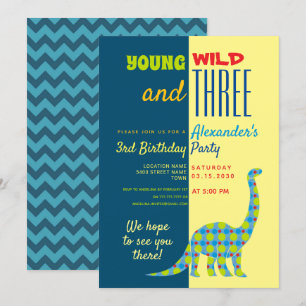 Young Wild and Three Dinosaur 3rd Birthday Invitation